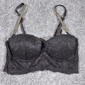 H&M Push Up Bra Black Lace Floral Underwire Padded 34B‎